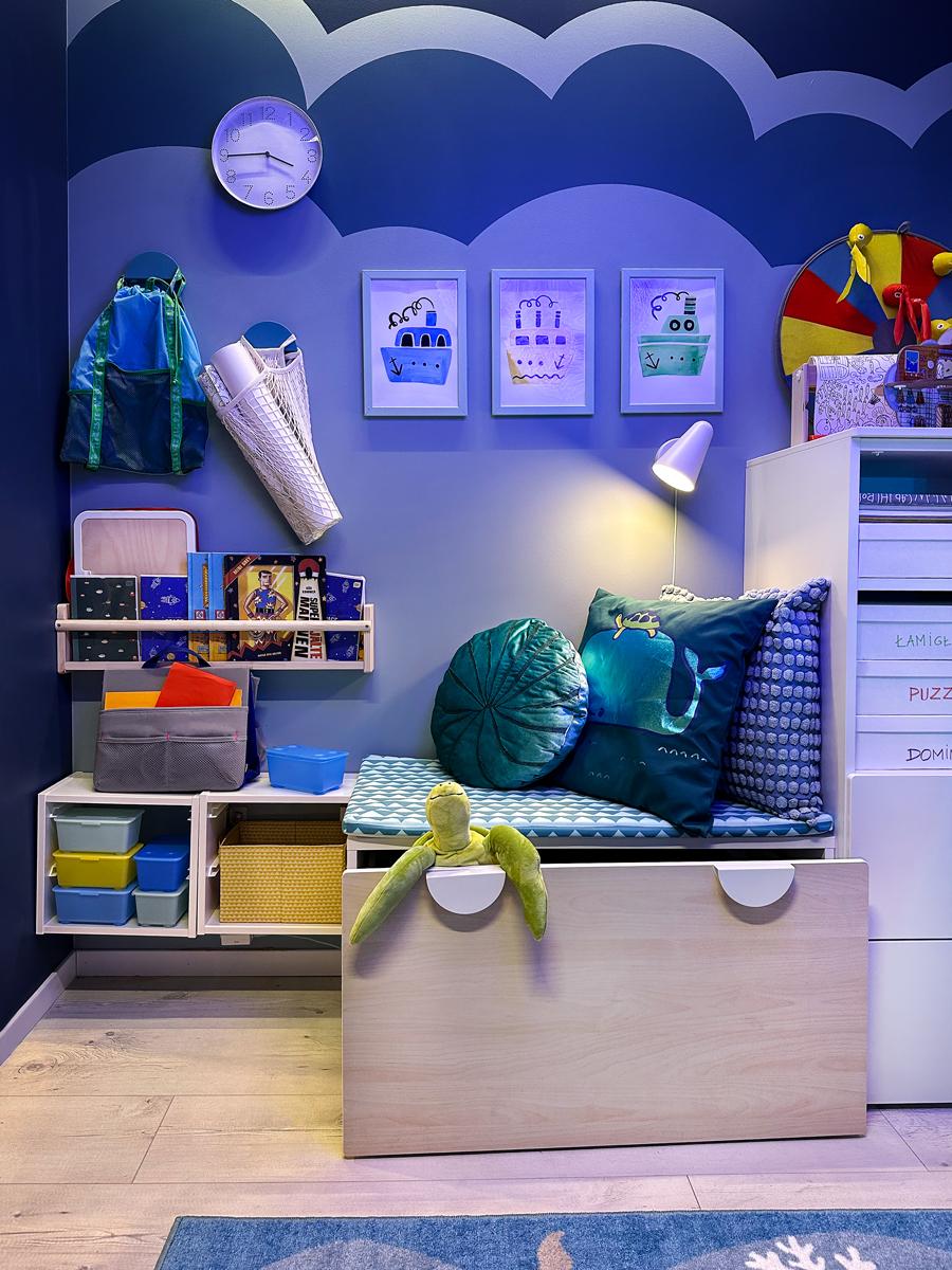 SMÅSTAD Ławka z pojemnikiem na zabawki, biały/brzoza, 90x52x48 cm