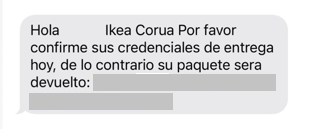 SMS suplantando a identidade de IKEA