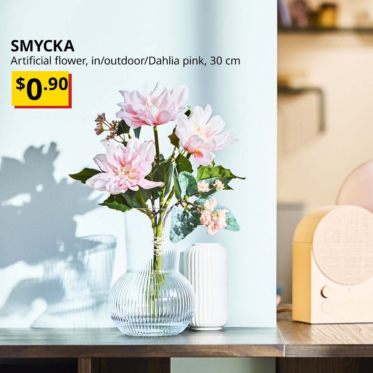 SMYCKA Artificial flower, in/outdoor/Dahlia pink, 30 cm. $0.90