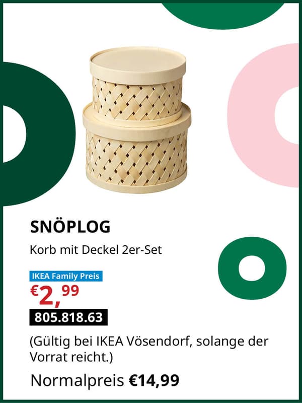 SNÖPLOG Korb mit Deckel 2er-Set statt € 14,99 zum IKEA Family Preis von € 2,99