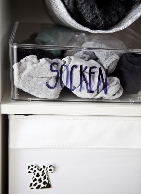 Socks in a labelled box.