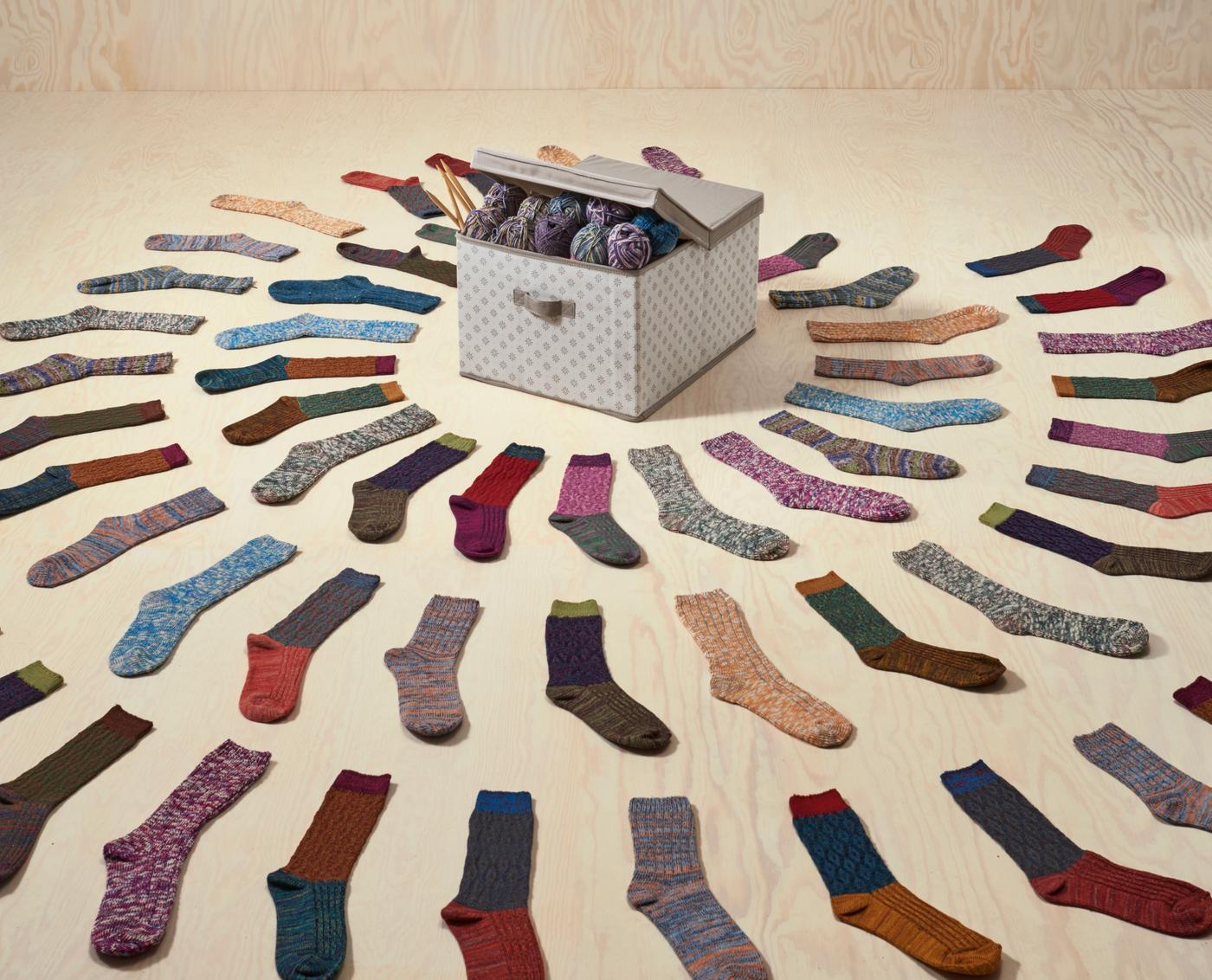 socks in a pattern around a box