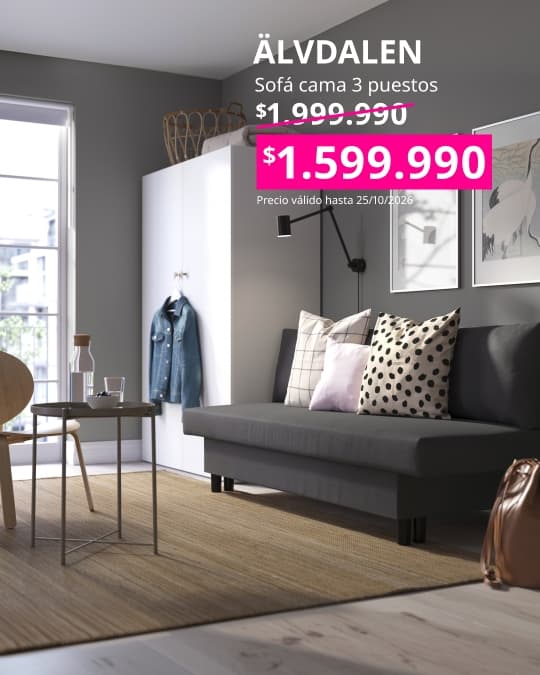 Sofá ÄLVDALEN de 3 plazas con funda Knisa en gris oscuro, ideal para espacios de descanso.