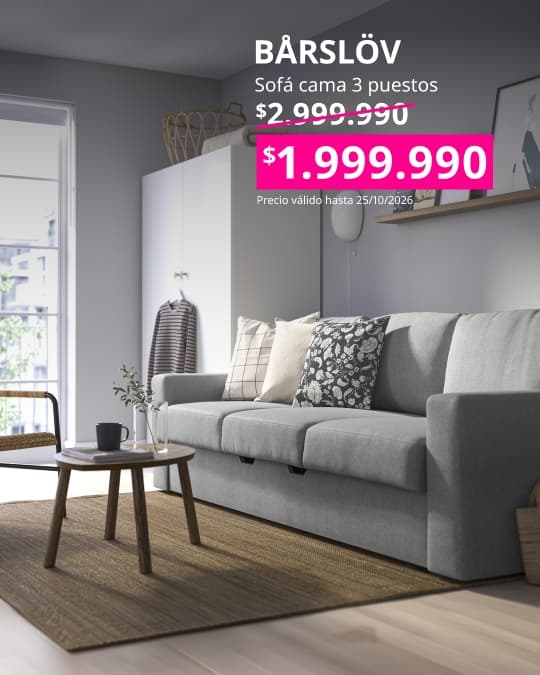 Sofá BÅRSLÖV de 3 plazas con funda Tibbleby en tonos beige y gris, de diseño acogedor y funcional.