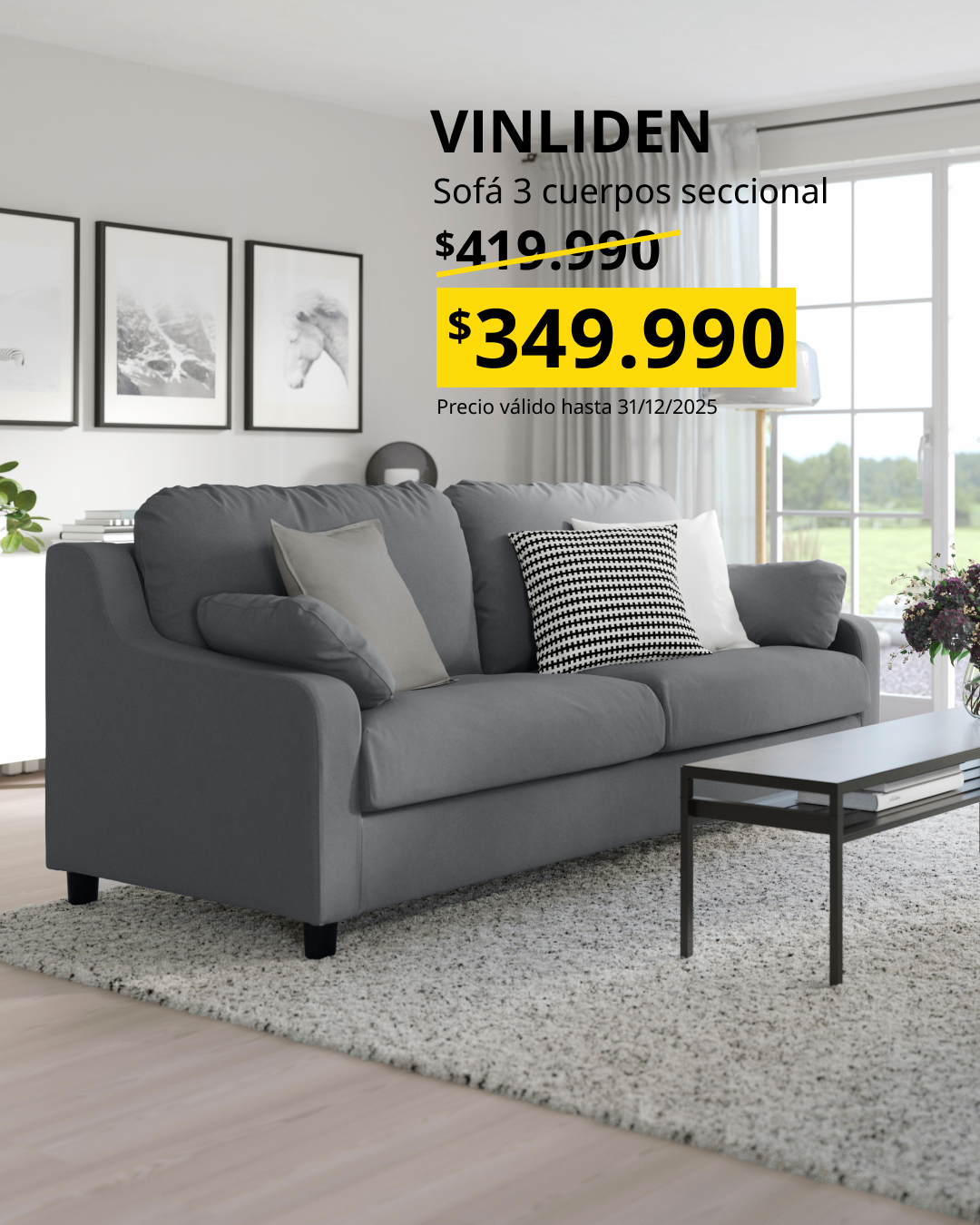 Sofa gris de tres cuerpos