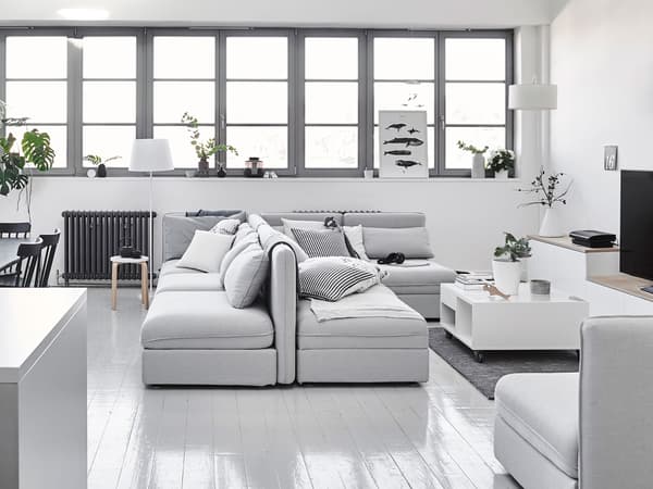 Sofa sections arranged back-to-back.