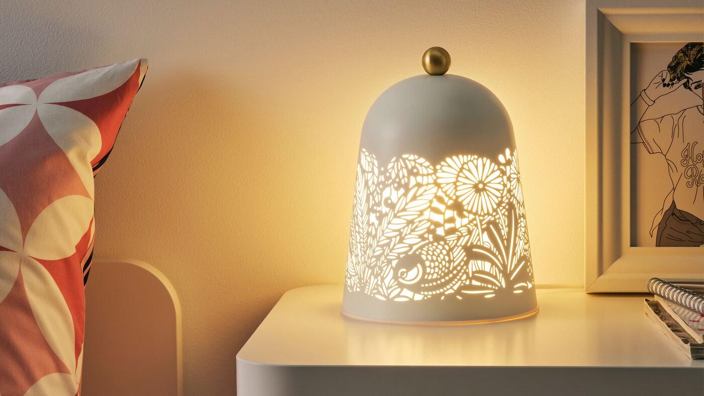 SOLSKUR LED table lamp, white/brass-color.