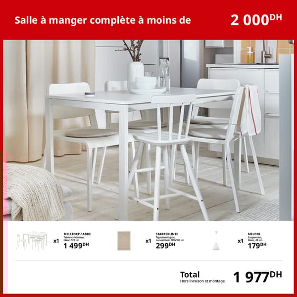 Solution de salle à manger complète à moins de 2 100 DH 