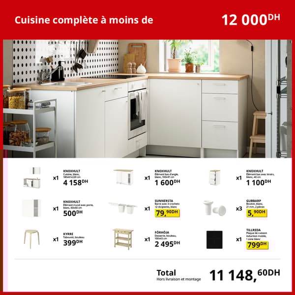 Solutions complètes pour la cuisine à moins de 12 500 DH