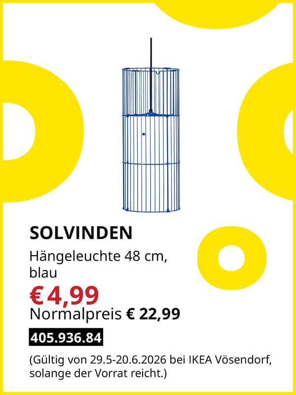 SOLVINDEN Hängeleuchte 48cm, blau zum Midsommar Sale Preis von € 4,99 statt Normalpreis € 22,99