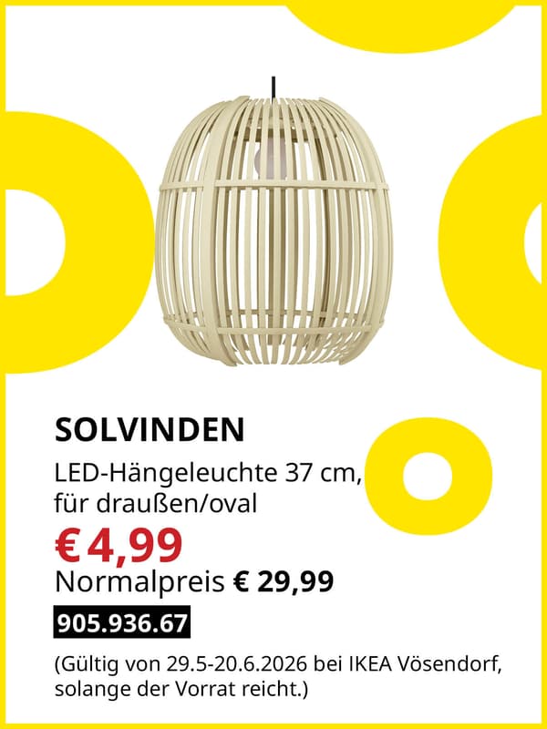 SOLVINDEN LED-Hängeleuchte 37 cm, für draußen/oval zum Midsommar Sale Preis von
€ 4,99 statt Normalpreis € 29,99