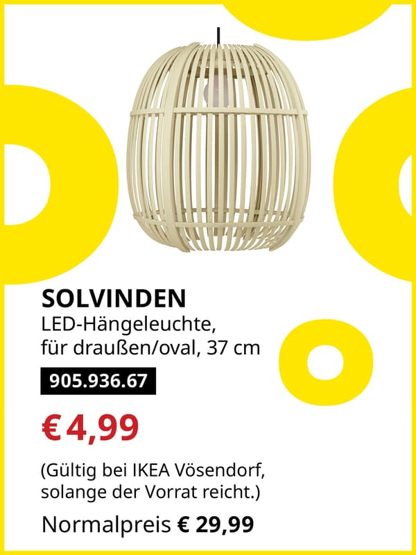 SOLVINDEN LED-Hängeleuchte, für draußen/oval, 37 cm statt € 29,99 zum IKEA Frühlingsangebots-Preis von € 4,99