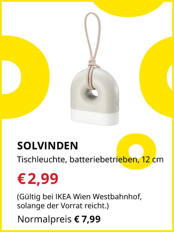 SOLVINDEN Tischleuchte, batteriebetrieben, 12 cm. für €2,99 statt €7,99. Gültig bei IKEA Wien Westbahnhof, solange der Vorrat reicht.
