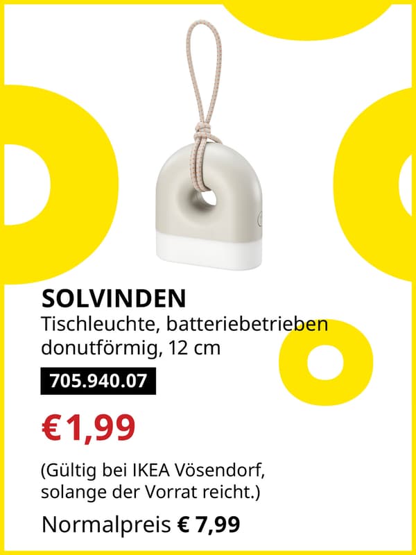 SOLVINDEN Tischleuchte, batteriebetrieben donutförmig, 12 cm statt € 7,99 zum IKEA Frühlingsangebots-Preis von € 1,99