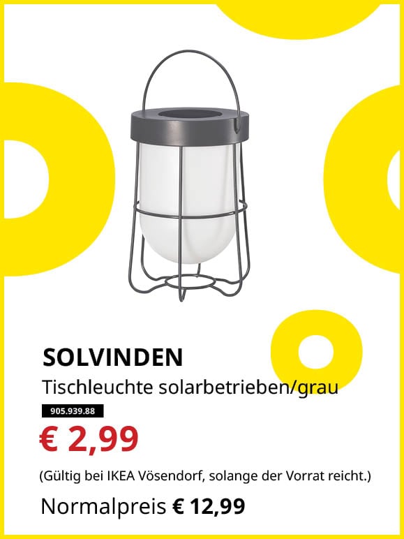 SOLVINDEN Tischleuchte solarbetrieben/grau statt € 12,99 zum Knut Preis von € 2,99