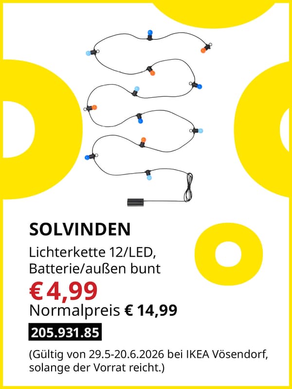SOLVINDENLichterkette 12/LED, Batterie/außen bunt zum Midsommar Sale Preis von € 4,99 statt Normalpreis € 14,99