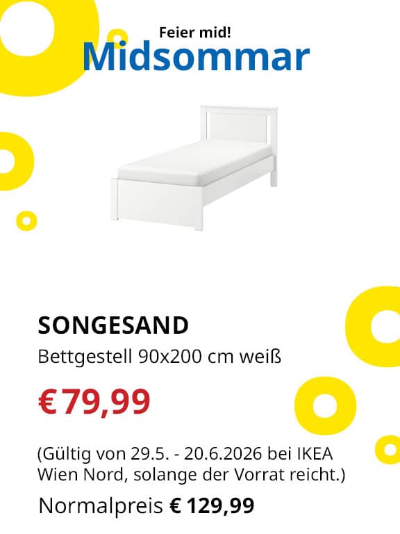 SONGESAND
Bettgestell 90x200 cm weiß
€79,99 statt €129,99