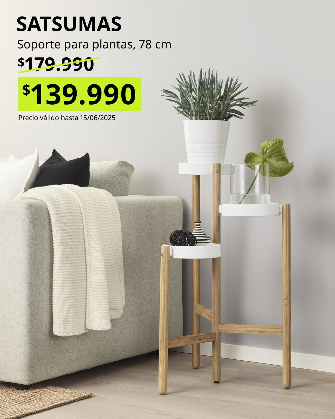 Soporte para plantas SATSUMAS de bambú y blanco de 78 cm con varios niveles
