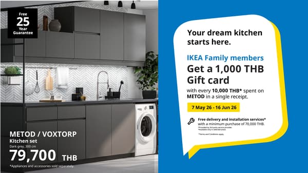 Spend every 10,000 THB, get 1,000 THB. More value for your dream kitchen