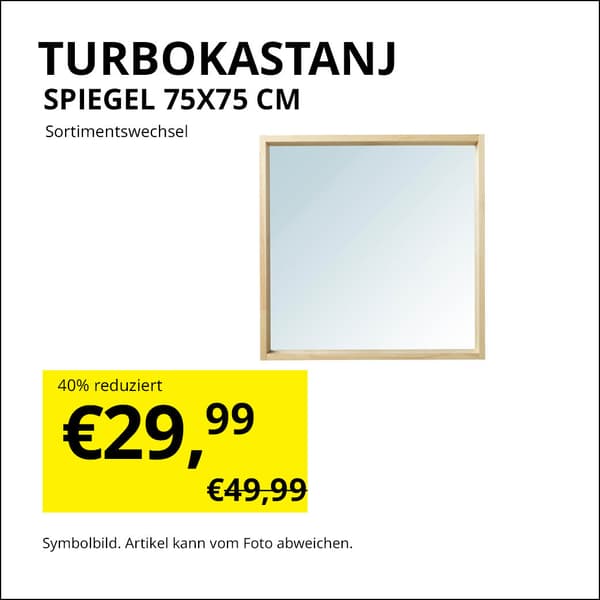 Spiegel mit Holzumrandung mit Text reduziert von 49,99€ auf 29,99€