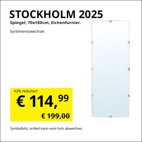  Spiegel Stockholm 2025, 70x180cm, Eichenfurnier, statt € 199 um € 114,99.