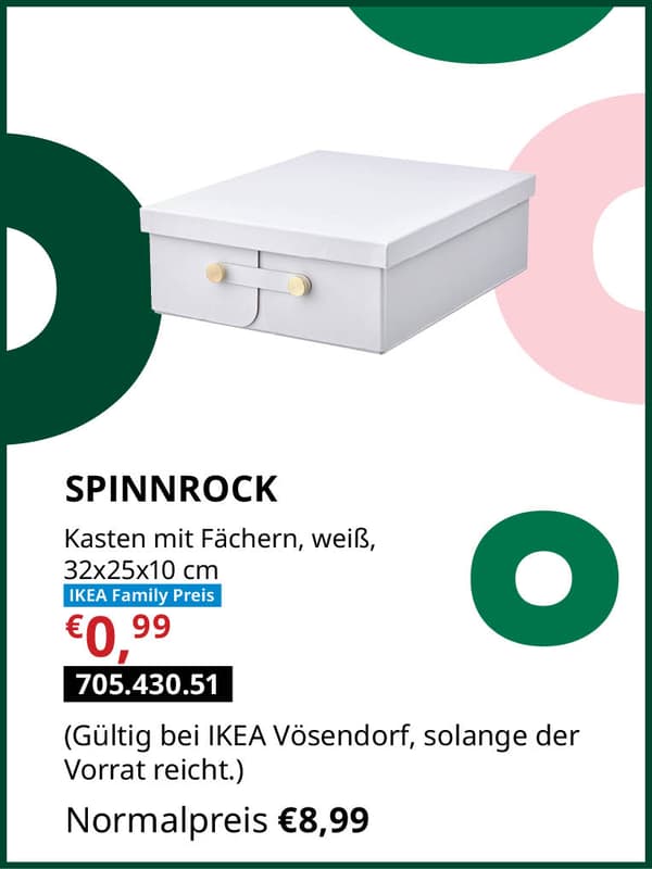 SPINNROCK Kasten mit Fächern weiß statt € 8,99 zum IKEA Family Preis von € 0,99