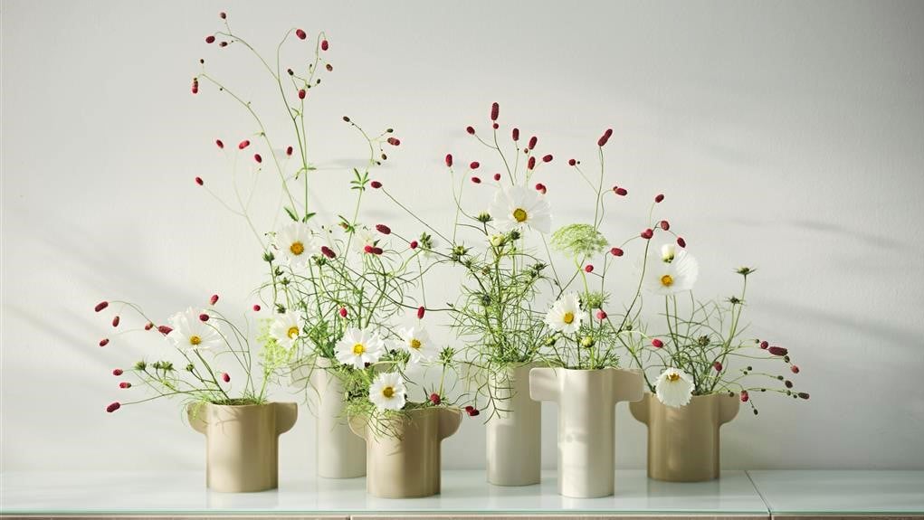 spring flowers displayed on a tabletop
