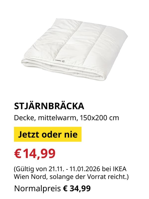 STÄRNBRÄCKA Decke, mittelwarm 150x200 cm
Gültig bis 11.1.2026 oder solange der Vorrat reicht.