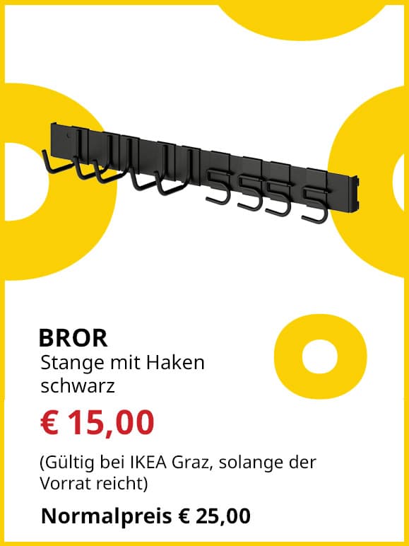 Stange Bror, mit Haken, schwarz, statt € 25 um € 15.