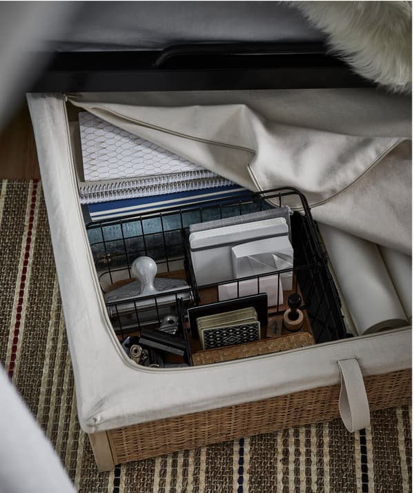Stash all of your study needs under your bed in spacious bed storage like IKEA RÖMSKOG.