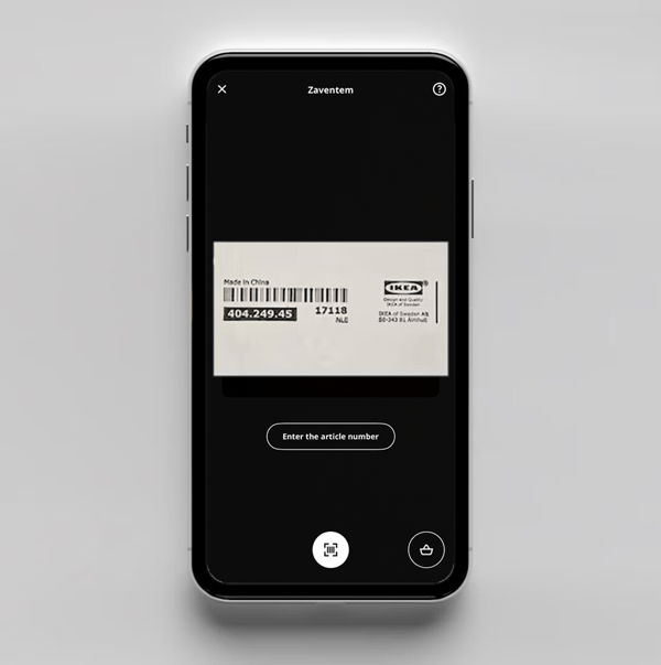 Step 1 scan and go, mobile phone scanning an IKEA bar code