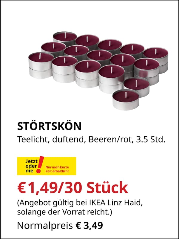 STÖRTSKÖN Teelich, Beeren/rot, 3.5 Std. €1,49/30 Stück statt €3,49