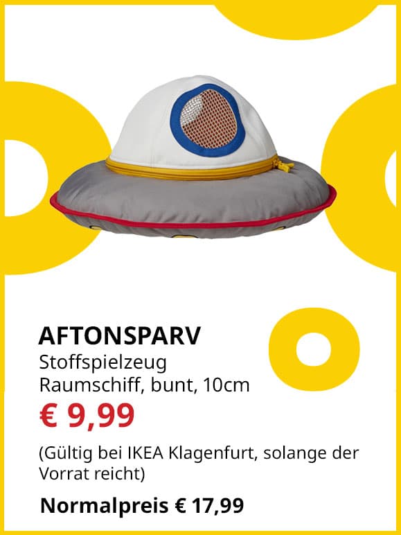 Stoffspielzeug Aftonsparv, Raumschiff, 10cm, bunt, statt € 17,99 um € 9,99.