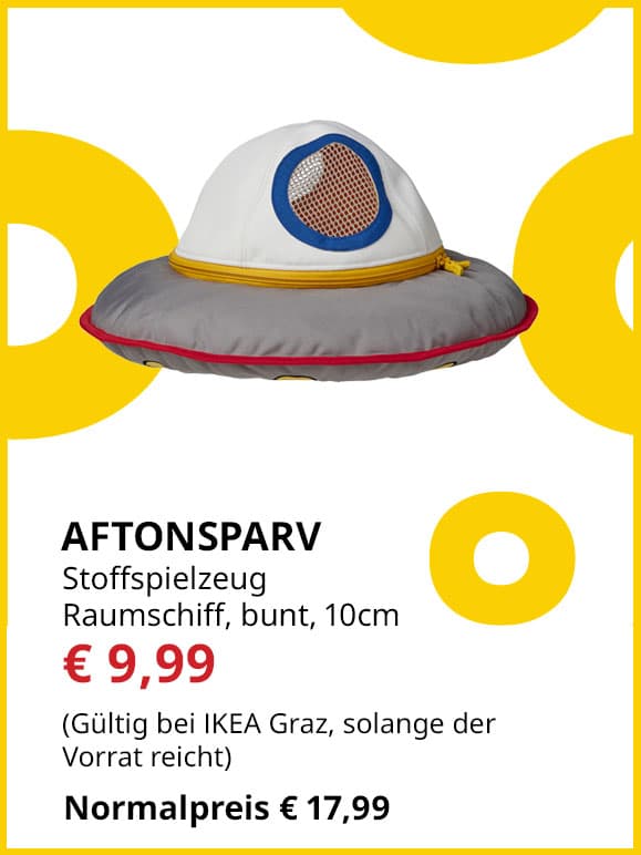 Stoffspielzeug Aftonsparv, Raumschiff, 10cm, bunt, statt € 17,99 um € 9,99.