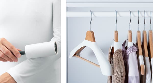 Storage and garment care accessories: cleaning rollers, hangers.