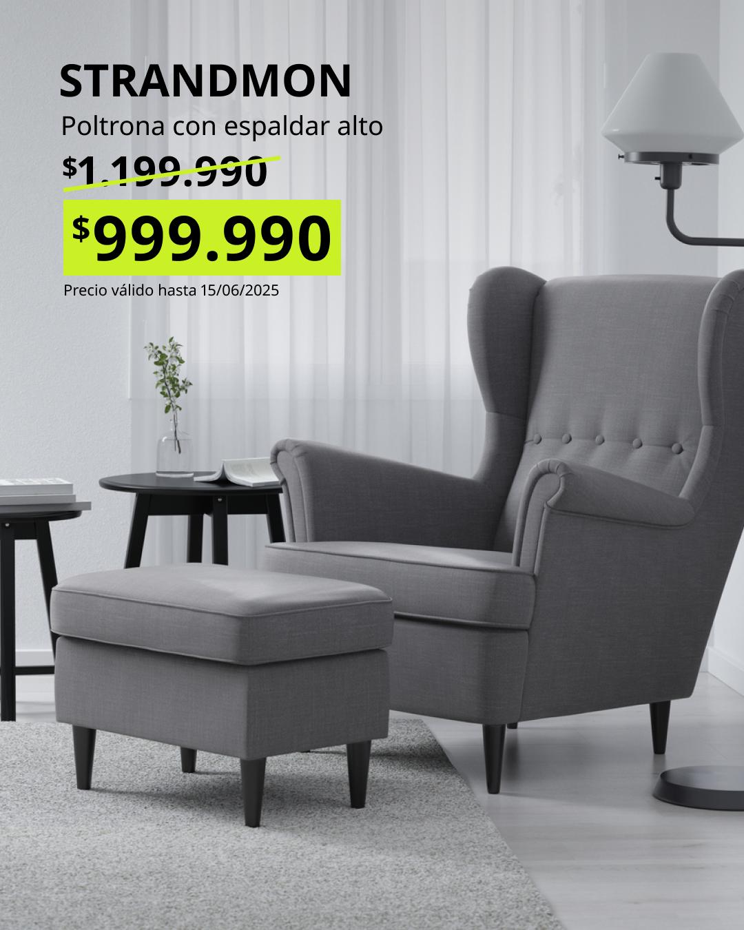 STRANDMON sillón orejero gris oscuro Nordvalla, diseño clásico con respaldo alto ideal para lectura