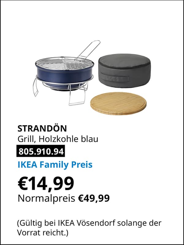 STRANDÖN Grill Holzkohle blau statt € 49,99 zum IKEA Family Preis von € 14,99
