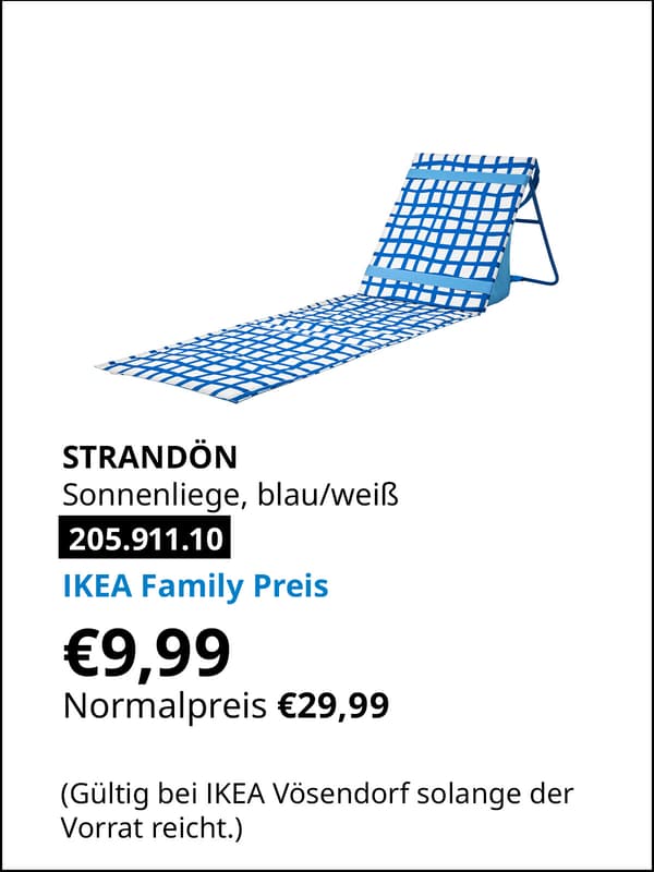 STRANDÖN Sonnenliege blau/weiß statt € 29,99 zum IKEA Family Preis von  € 9,99