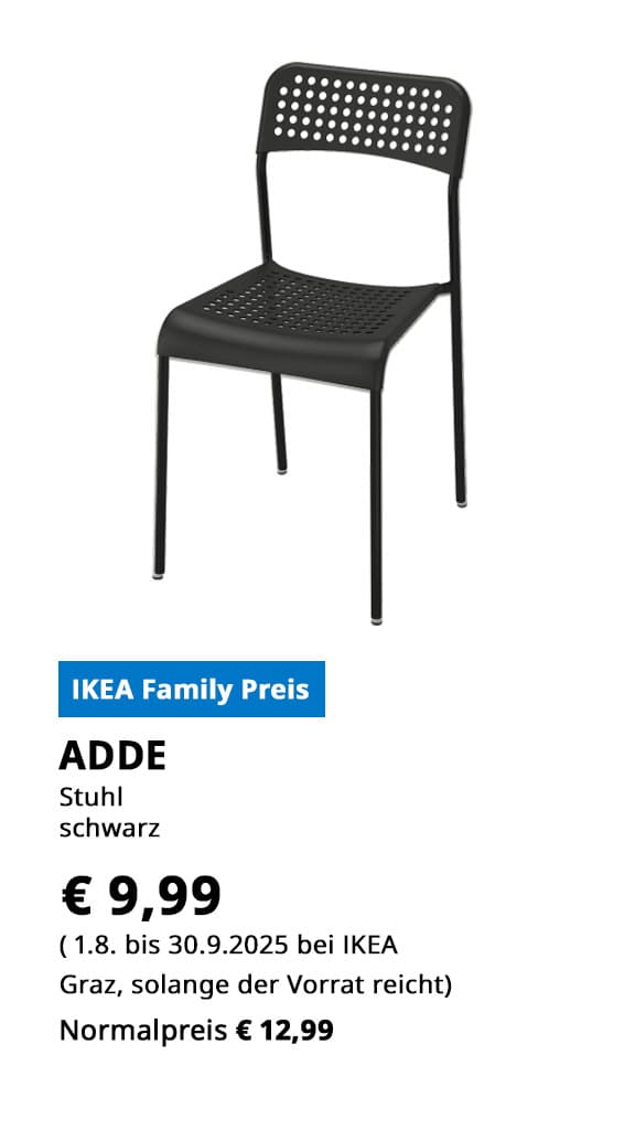 Stuhl Adde. schwarz, statt € 12,99 zum IKEA Family Preis von € 6,99.
