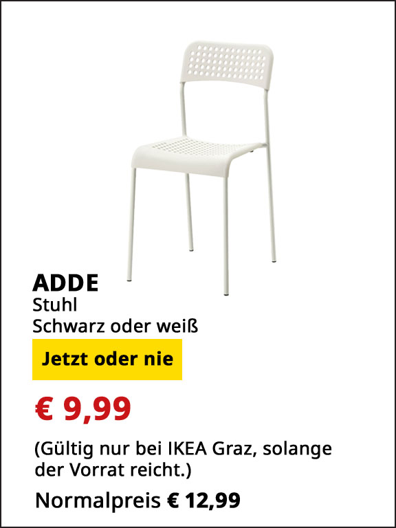 Stuhl Adde, weiß statt € 12,99 um € 9,99.
