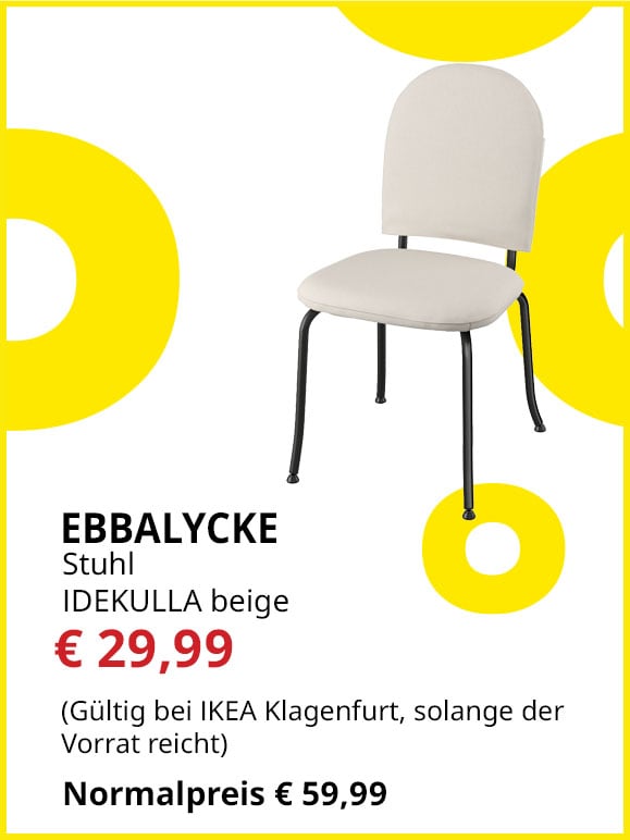 Stuhl Ebbalycke, Bezug Idekulla beige, statt € 59,99 um € 29,99.