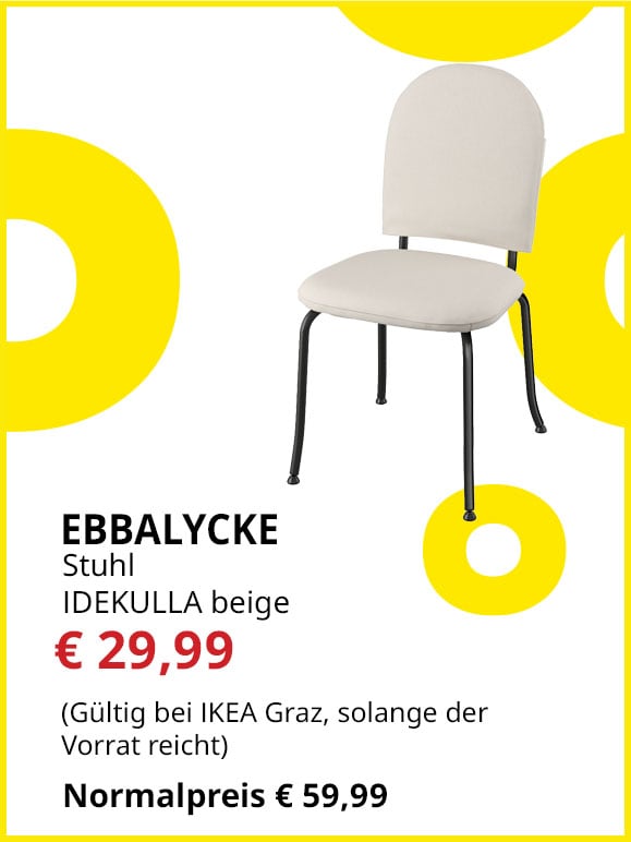 Stuhl Ebbalycke, Bezug Idekulla beige, statt € 59,99 um € 29,99.
