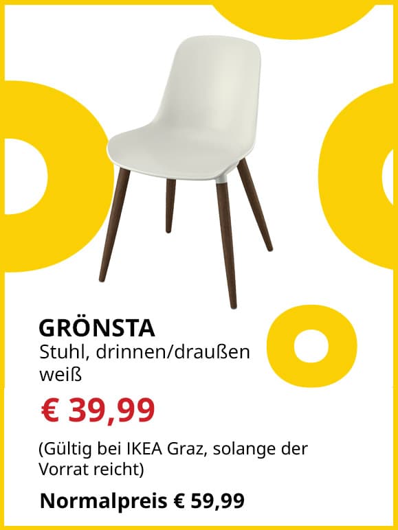 Stuhl Grönsta, innen außen, statt € 59,99 um € 39,99.