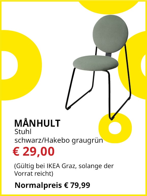Stuhl Månhult, schwarz/ Bezug Hakebo graugrün, statt € 79,99 um € 29.