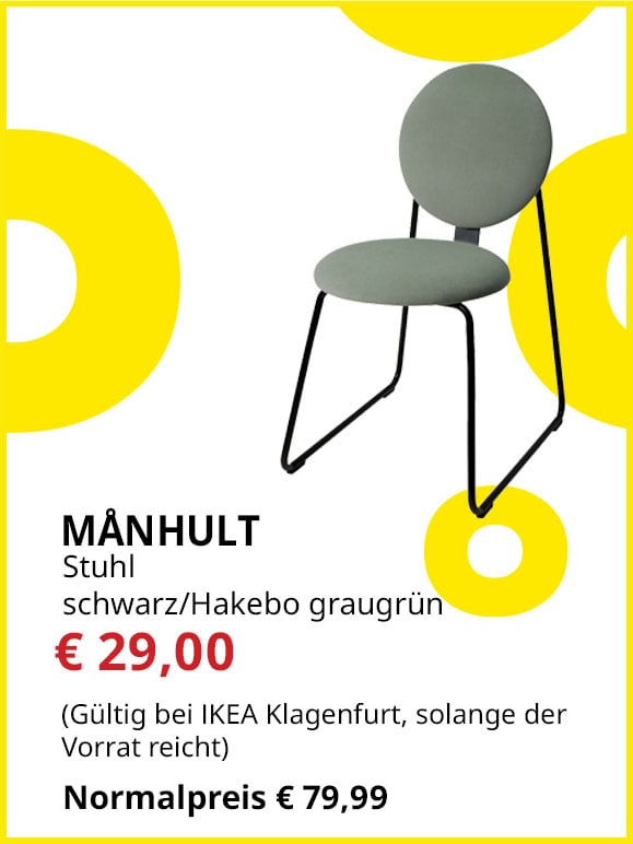 Stuhl Månhult, schwarz/ Bezug Hakebo graugrün, statt € 79,99 um € 29.