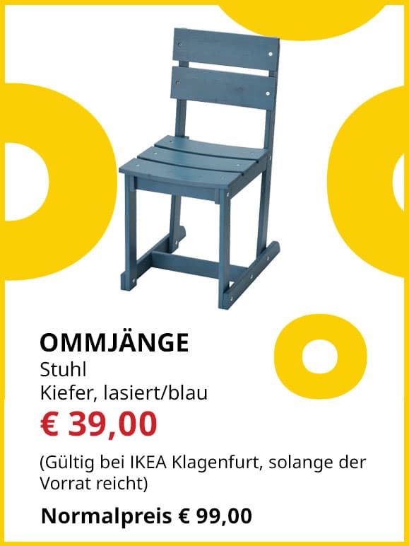 Stuhl Omjänge, Kiefer blau lasiert, statt € 99 um € 39.