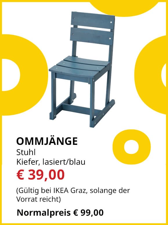 Stuhl Omjänge, Kiefer blau lasiert, statt € 99 um € 39.