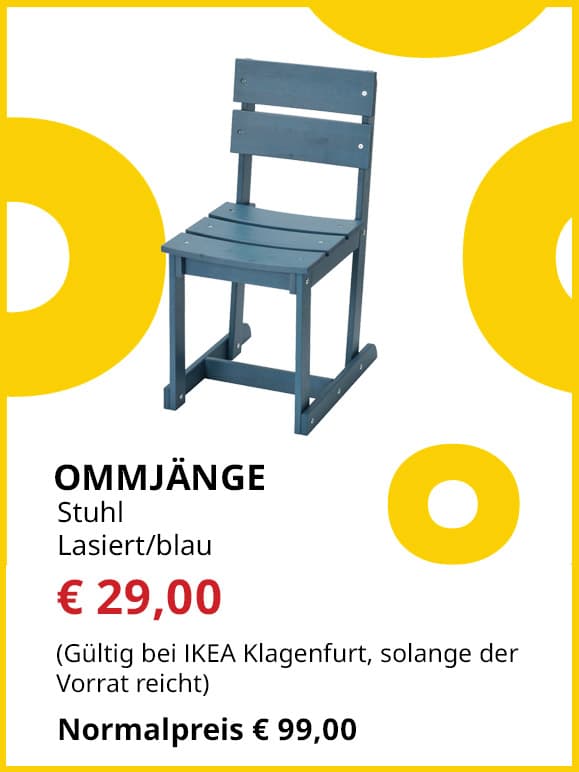 Stuhl Ommjänge, lasiert, blau, statt € 99 um € 29,99.