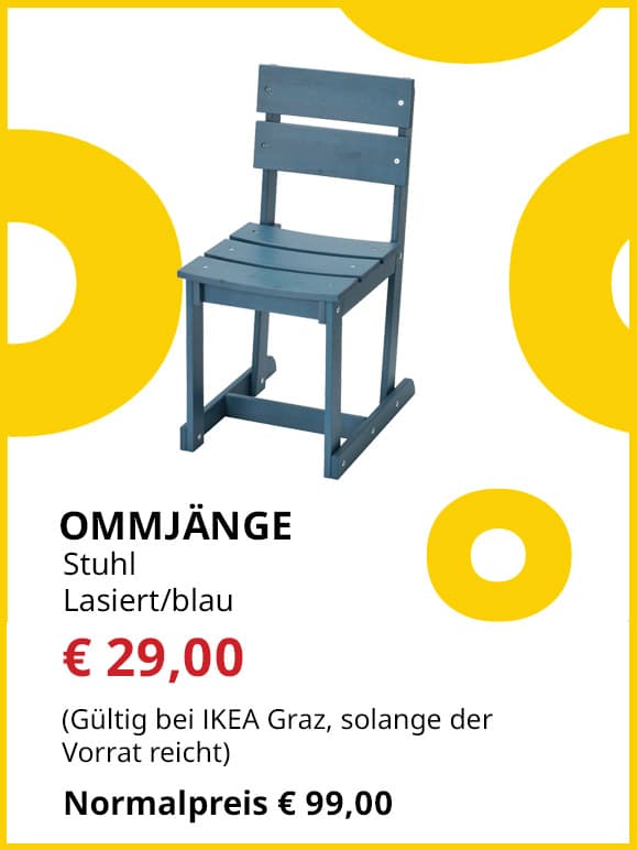 Stuhl Ommjänge, lasiert, blau, statt € 99 um € 29,99.