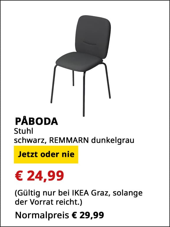  Stuhl Påboda, schwarz, Bezug Remmarn dunelgrau, statt € 29,99 um € 24,99.